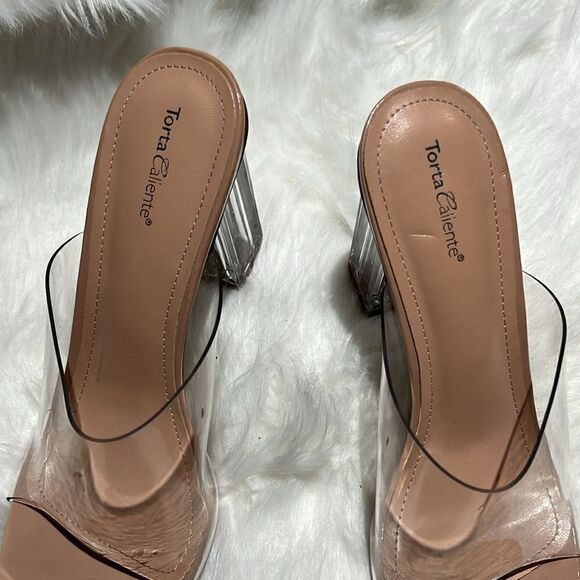 Torta Caliente (Size 8.5M) Clear/Nude Open Toe Slip-on Block Heel. B76 - Picture 4 of 7